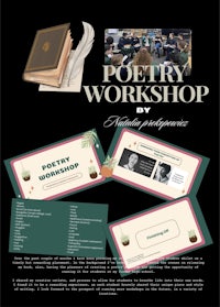 a poster for poetry workshop with an image of a book and a book